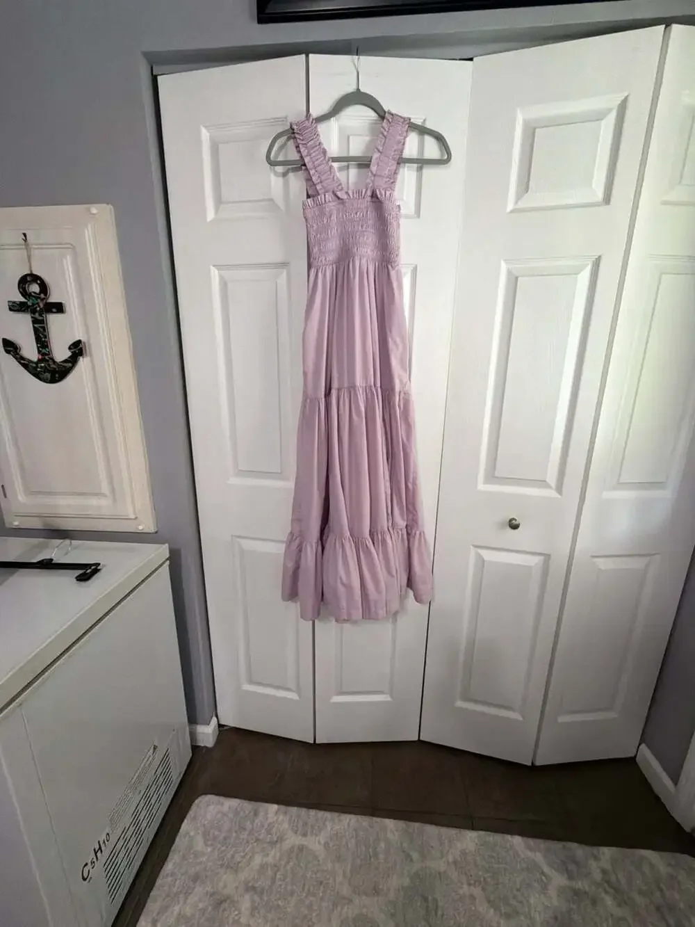 Abercrombie & Fitch Smocked Bodice Tiered Maxi Dress in Lavender